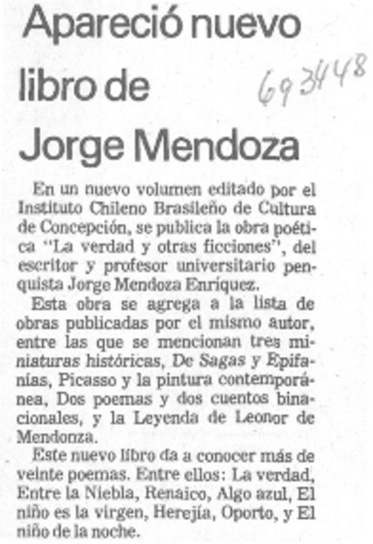 Apareció nuevo libro de Jorge Mendoza.