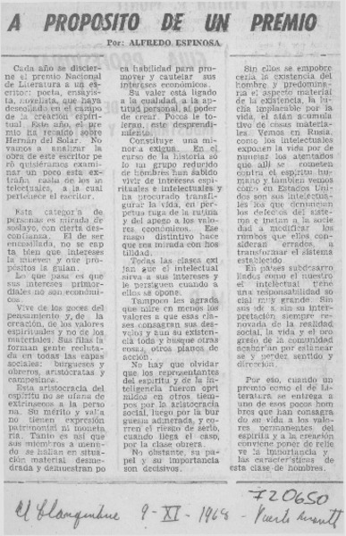A propósito de un premio