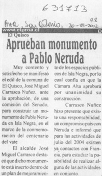 Aprueban monumento a Pablo Neruda  [artículo]