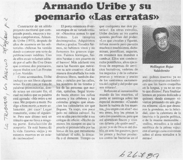 Armando Uribe y su poemario "Las Erratas"  [artículo] Wellington Rojas Valdebenito