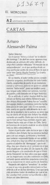 Arturo Alessandri Palma  [artículo] Patricio Valdés Aldunate