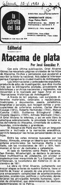 Atacama de plata  [artículo] José González P.