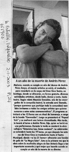 A un año de la muerte de Andrés Pérez.  [artículo]