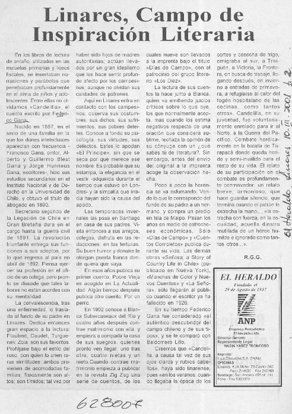 Linares, campo de inspiración literaria  [artículo] R. G. G.