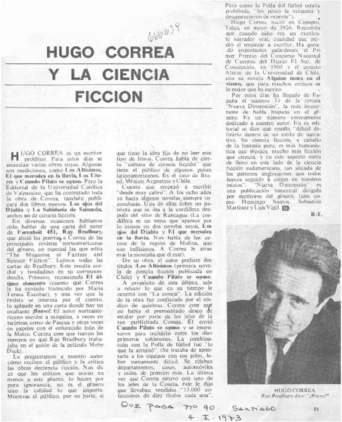 Hugo Correa y la ciencia ficción