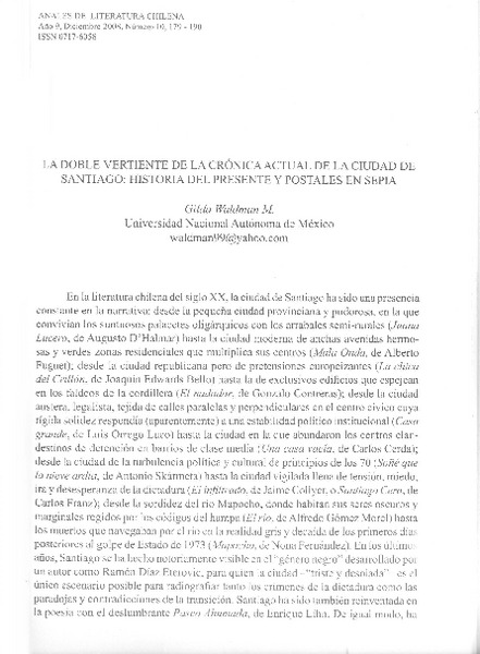 La doble vertiente de la crónica actual de la ciudad de Santiago