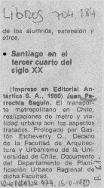 Santiago en el tercer cuarto del siglo XX.