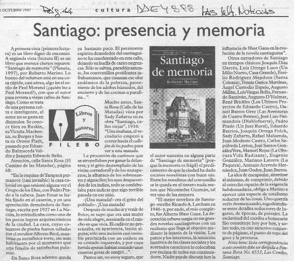 Santiago, presencia y memoria  [artículo] Filebo.