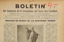 Boletín del Santuario de la Inmaculada del Cerro San Cristóbal.