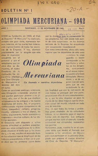 Boletín No. 1 : Olimpiada Mercuriana.