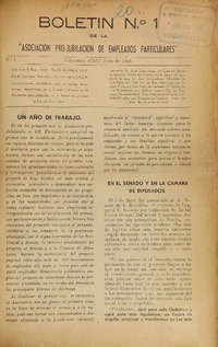 Boletín no. 1 de la Asociación Pre-jubilación de Empleados Particulares.