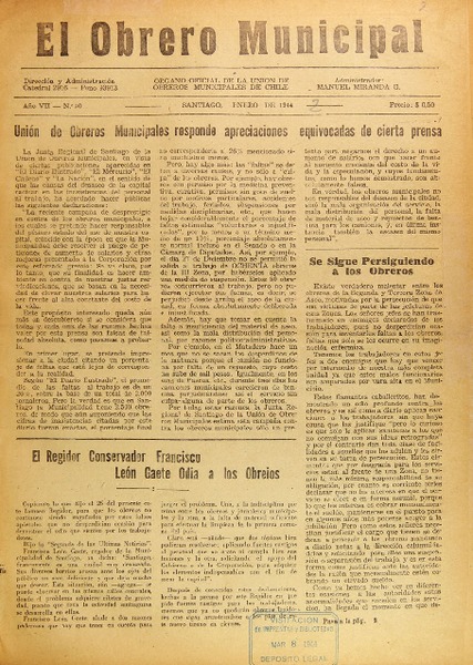 El Obrero municipal (Santiago, Chile : 1936)