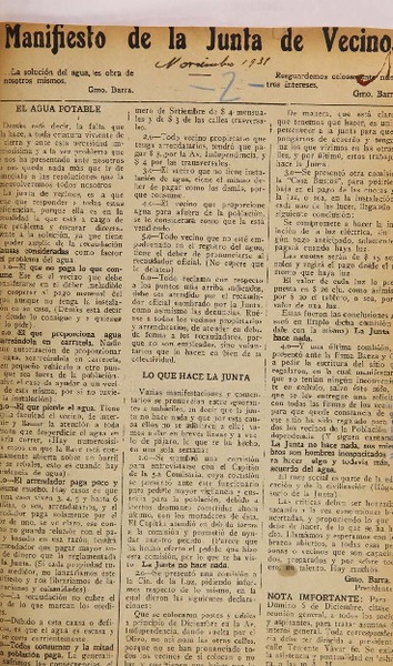 Manifiesto de la junta de vecinos.