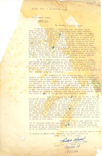 [Carta] 1957 nov. 7, Vicuña, Chile [a] Doris Dana, N.Y.