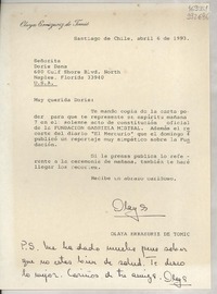 [Carta] 1993 abr. 6, Santiago de Chile [a] Señorita Doris Dana, 600 Gulf Shore Blvd. North Naples, Florida, USA