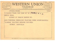 [Telegrama] 1957 jan. 10, New York, [Estados Unidos] [a] Doris Dana, New York, [Estados Unidos]