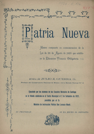 Portada de la partitura Patria Nueva. Música de Julio Guerra García