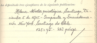 Registro de Propiedad Intelectual de la obra "Helena" de Delia Rojas