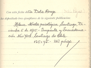 Registro de Propiedad Intelectual de la obra "Helena" de Delia Rojas