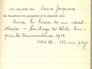 Registro de la obra "Aura. En busca de un ideal" de Laura Jorquera