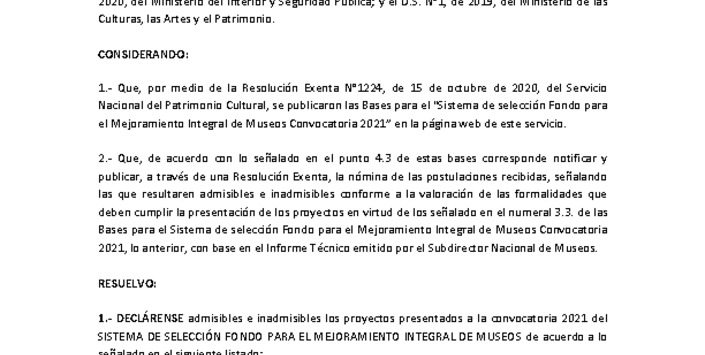 Informa proyectos admisibles e inadmisibles FMIM 2021