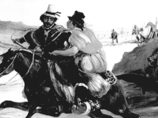 Rugendas, Mauricio. Hombre y mujer cabalgando, siglo XIX. Biblioteca Nacional. Archivo Fotográfico y Digital. Colección: Memoria Chilena. Identificador MC0004041.