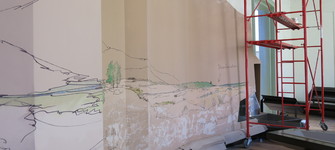 Proceso de pintura mural en Museo de Historia Natural de Valparaíso