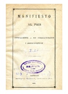 Vicuña Mackenna, Benjamín. Manifiesto al país. 1876. 13 pp.
