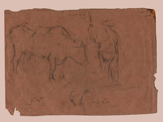 Paisaje de hombre con buey