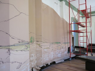 Proceso de pintura mural en Museo de Historia Natural de Valparaíso