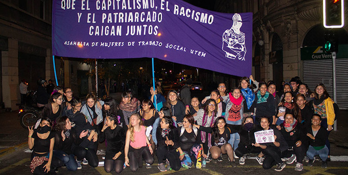 Cartel de Asamblea de Mujeres de Trabajo Social UTEM, Santiago, 2018. Donación Nicolás Seguel.