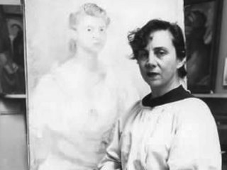 Ana Cortés trabajando en un retrato. Detalle foto