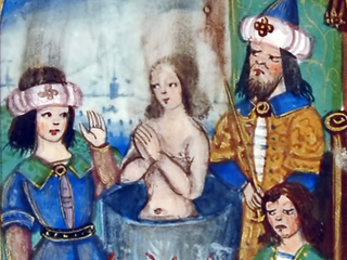 San Juan hervido en aceite al inicio de su Evangelio. Anónimo. Libro de horas. Francia, ca. 1475-1515.