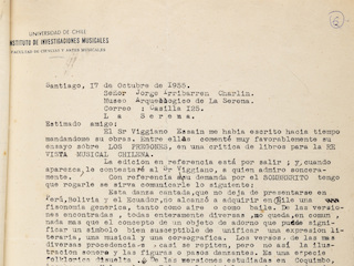 Carta de Carlos Lavín a Jorge Iribarren (17 de octubre de 1955)