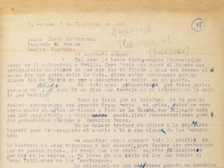 Carta de Carlos Lavín a Jorge Iribarren (7 de diciembre de 1948)