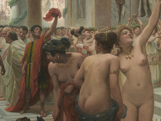 Restauración de Los funerales de César y Catón en las fiestas florales de Roma