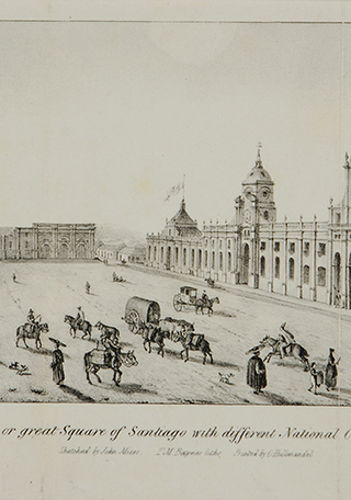 Gran plaza de Santiago con diferentes trajes nacionales