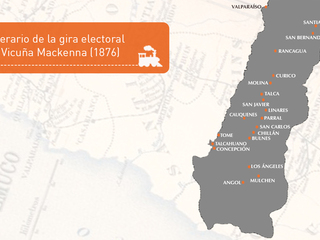 Itinerario de la gira electoral de Benjamín Vicuña Mackenna en 1876 por el sur de Chile.