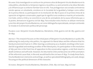 Benjamín Vicuña Mackenna: joven político rebelde en un contexto autoritario (1849-1859)