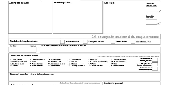 Ficha para registro de Sitios Arqueológicos