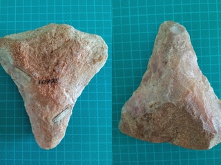 Vista por ambos lados de una de las “hachas de mano” de la colección Seton-Karr del MNHN.