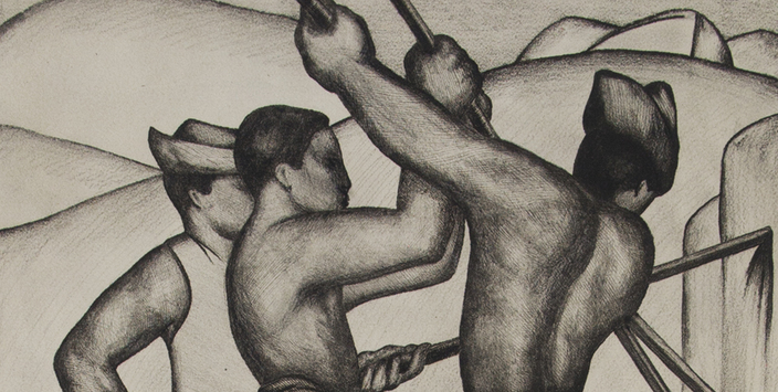 Detalle obra Laura Rodig, Los mineros de Chile. Colección MNBA