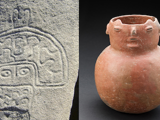 Petroglifo de cabeza tiara y vasija antropomorfa diaguita-inca