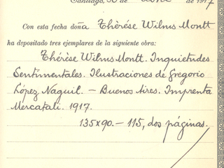 Registro de la obra "Inquietudes Sentimentales" de Teresa Wilms Montt