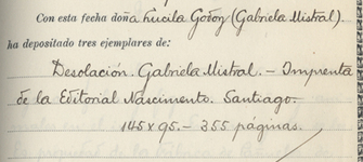 Registro de Propiedad Intelectual de la obra "Desolación" de Gabriela Mistral