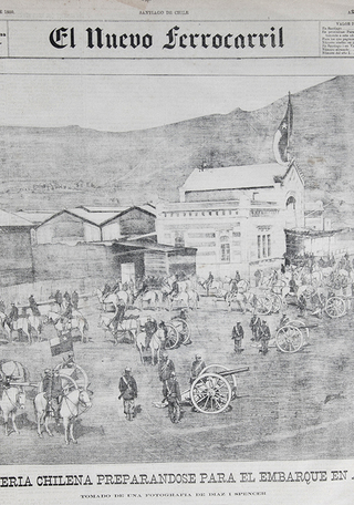 Artillería chilena preparándose para el embarque de Arica