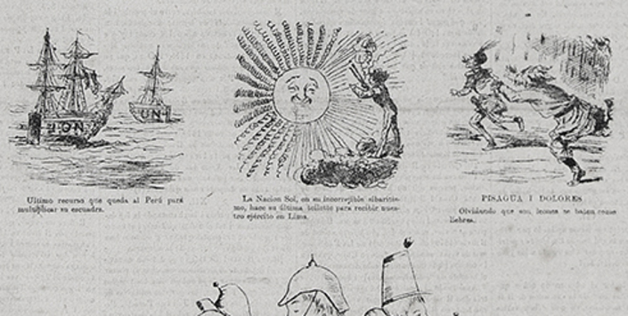 Detalle portada de burla de los ejércitos peruano y boliviano