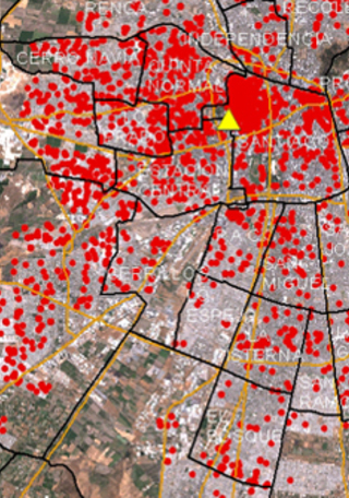 Muestra de distribución de socios de la Biblioteca de Santiago. Cartografía D. Toro